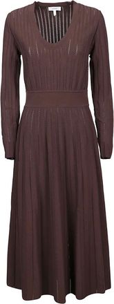 Casasola Pointelle Midi Jurk Lage Hals - Dames - Casual kleedjes - Bruin - S - Kleedjes