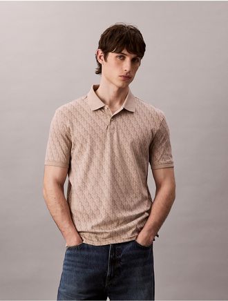 Calvin Klein Mens Liquid Touch Monogram Print Polo Shirt - Grey - 2XL