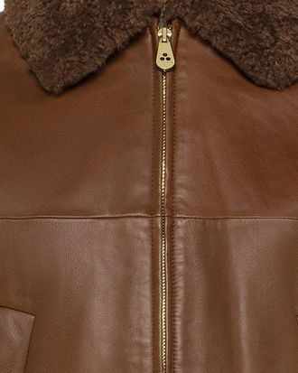Peuterey Nappa Leather with Shearling Collar Bomber Jacket - Brown