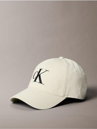 Calvin Klein Mens Twill Embroidered Monogram Cap - White