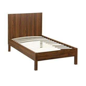 Sweeek Cama con somier de l&aacute;minas y cabecero 90x190cm, decoraci&oacute;n madera
