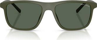 A|X Armani Exchange 56mm Pillow Sunglasses in Matte Green /Dark Green at Nordstrom