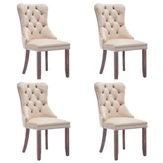 Merax Set of 4 Velvet Button Tufted Dining Chairs with Wood Legs in Beige