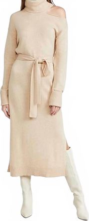 Paige Raundi Turtleneck Wool Blend Midi Casual Dress In Camel