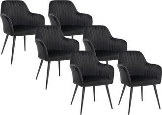 Vente-Unique Juego de 6 sillas con brazos de terciopelo y metal negro - Negro - ELEANA