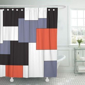OEM Cortina De Ducha Impermeable, De Tela Corrugada Con Rayas Verticales, Roja, Negra Y Blanca, 72 X 72 Pulgadas