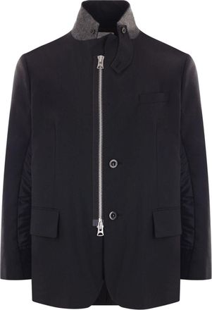 sacai high-neck zip-up blazer - men - Nylon/Polyester/Wool/Cupro - 2 - Black
