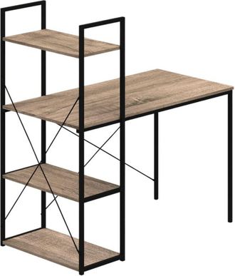 5five Simply Smart 5five Simply Smart - Mesa Escritorio Con Estanter&iacute;a 3 Estantes Acero Estilo Industrial Color Negro Y Roble Claro 113 Cm