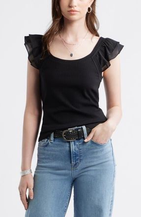 Treasure & Bond Rib Flutter Tank in Black at Nordstrom, Size Xx-Small
