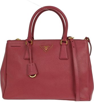 Prada Double Zip Lux Tote Saffiano Leather Pink Leather Handbag (Pre-Owned)