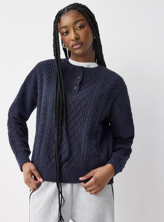 Twik Womens Cable-knit Henley Shirt sweater