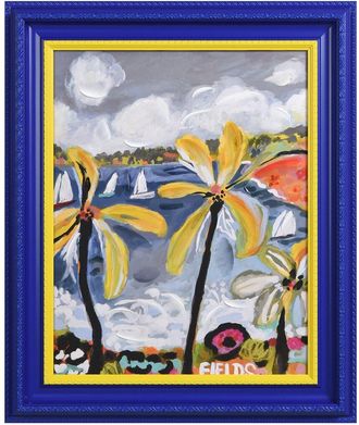 Empire Art Direct Tropical Palm Hand-Painted Embellished Canvas Wall Art With Baroque Frame