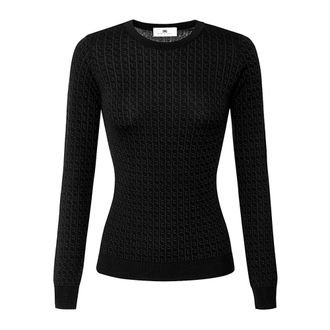 Elisabetta Franchi Round-neck Knitwear, female, Black, Size: L Maglia in lana con micro-logo