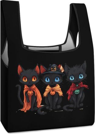 Generic Halloween-cat Shopping Bag Reusable Grocery Tote Bag Foldable Handbag for Travel Picnic
