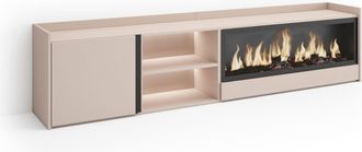 Skraut Home Skraut Home - Mueble Tv, Televisi&oacute;n, Muebles De Sal&oacute;n, Almacenaje, 212x35x50cm, Para Tv Hasta 80, Chimenea El&eacute;ctrica Xxl, Led, Estilo Moderno, Beige