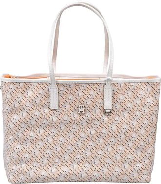 Tommy Hilfiger Spacious Cotton Tote Bag with Zip Closure and Iconic Logo