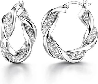 Gold & Honey Womens Glitter Twist Hoop Earrings In Silver