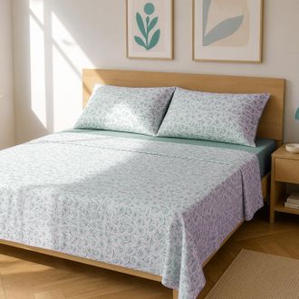 KASANOVA Completo letto matrimoniale fiori acqua cotone