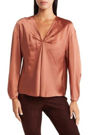 Vince V-Neck Long Sleeve Drape Silk Blouse in Tulip Root at Nordstrom Rack, Size Large