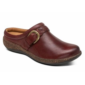 Aetrex Womens Libby Leather Comfort Clog In Burgundy
