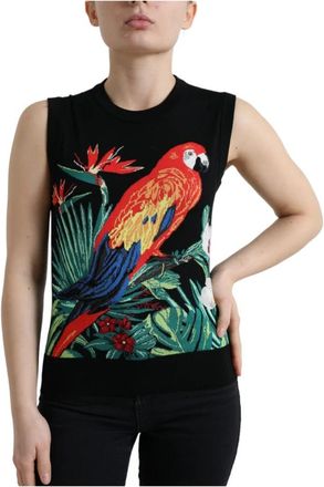 Dolce & Gabbana Geborduurde Wol Gebreide Tanktop - Dames - Tops zonder mouwen - Veelkleurig - XS - Wol - Tops