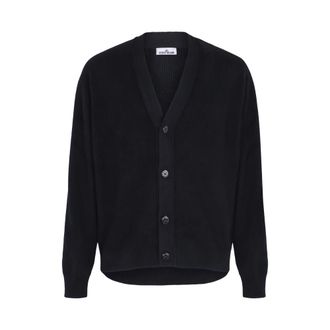 Stone Island V-neck Cardigan with Buttons and Ribbed Trims - male - Stone Island - Cardigans - Blue - XL - Knitwear