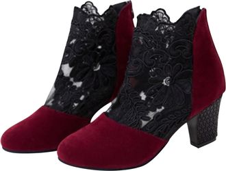Generic Womens Mesh Lace Ankle Boots - Round Toe Short Boots with Breathable Floral Hollow Design, Back Zipper and Lightweight Mid Block Heel for All-Day Cool
