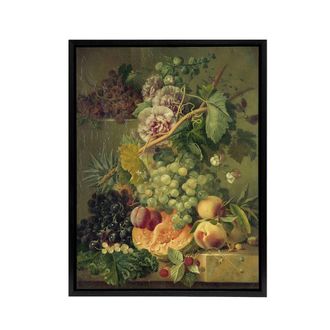 Artery8 Brandt Still Life With Flowers & Fruit Framed Canvas Wall Art Print in Green | Size: W24 x H32