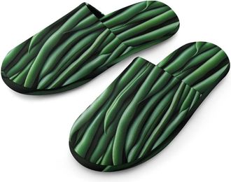 Generic Green Long Beans Mens Slippers Flannel Warm House Shoes with Rubber Anti-Slip Sole Slip On for Home Outdoor