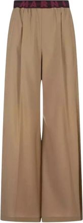 Marni Logo-tailleband Wollen Uitlopende Broek - Dames - Wijde Broeken - Geel - XS - Wol - Broeken