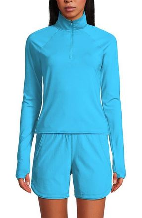 Lands End Plus Size SunShade UPF 50 Quarter Zip Rash Guard in Turquoise at Nordstrom, Size X-Small
