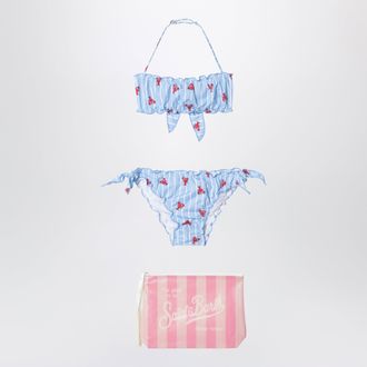 MC2 Saint Barth Light blue striped bikini with little crabs and pouch