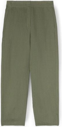 Motivi Gekreukte linnenmix broek met omslag - Dames - Straight fit broeken - Groen - M - Linnen - Broeken