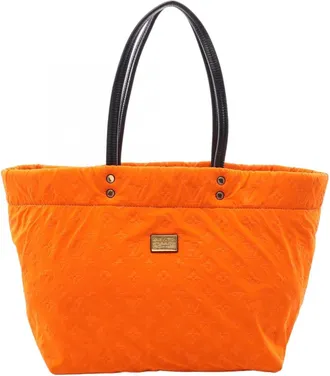 Louis Vuitton Black Lv Orange Orange Leather Microfiber Handbag Tote Bag (Pre-Owned)