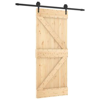 Berkfield Home Sliding Door with Hardware Set 85x210 cm Solid Wood Pine in Natural