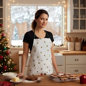 KASANOVA Grembiule cucina Schiaccianoci Natale bianco in cotone