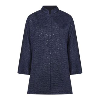 Giorgio Armani Blouses, female, Blue, Size: 2XL Viscose-blend Single-breasted Jacket with Sequins