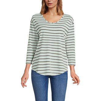 Lands End 3/4 Sleeve Lightweight Jersey U-Neck Tunic in Pale Sky/estate Green Stripe at Nordstrom, Size X-Large P