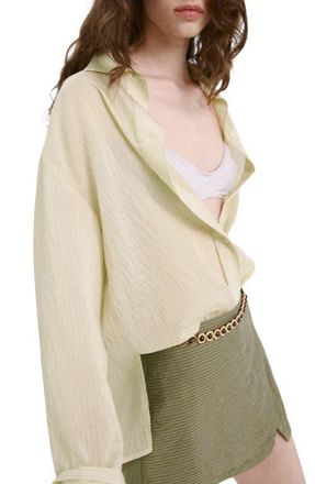 Mango Relaxed Fit Stripe Button-Up Shirt in Green at Nordstrom, Size 6