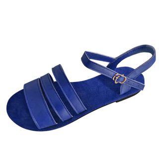 Generic Cocila Walking Sandals Womens Ladies Fashion Summer Solid Color Leather Thin Belt Open Toe Buckle Flat Blue, 5.5 Footwear For Women Size 5 Memory Foam