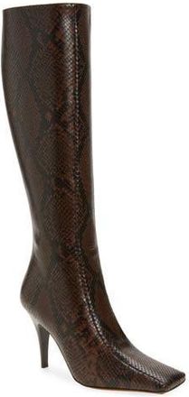 Stella McCartney Snakeskin Embossed Square Toe Knee High Boot in Coffee at Nordstrom Rack, Size 9Us / 39Eu