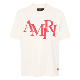 Amiri T-Shirts, male, Beige, 2XL, Red Logo Printed T-Shirt in Beige