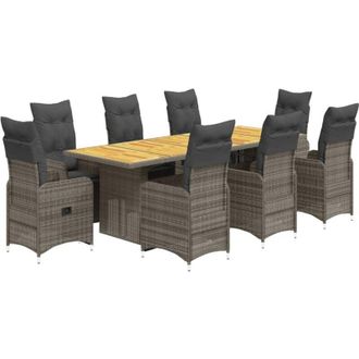 vidaXL Mesita Y Sillas Jard&iacute;n 9 Piezas Y Cojines Rat&aacute;n Sint&eacute;tico Gris Vidaxl