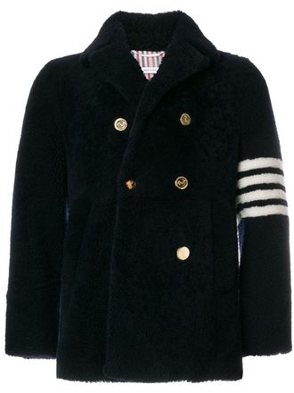Thom Browne Unconstructed Classic Shearling Peacoat - Blue
