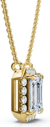 Pompeii3 3/4Ct Emerald Cut Diamond Halo Pendant 14k Gold 18 Necklace Lab Grown EF/VS