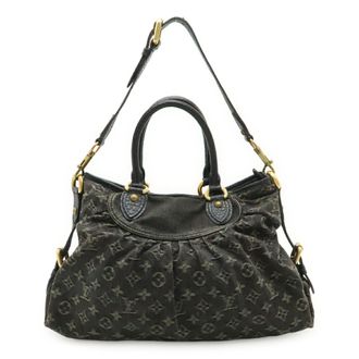 Louis Vuitton Black Noir Monogram Denim Shoulder Bag Tote Bag (Pre-Owned)
