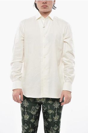 Corneliani Solid Cotton and Cashmere Shirt with French Collar size 40