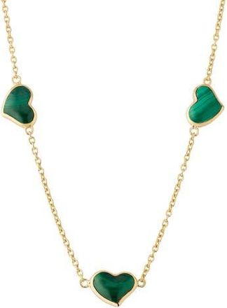 Jan Leslie Triple Station Heart 20 Necklace Set In Sterling Silver With 18K Gold Overlay in Green at Nordstrom
