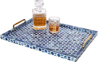 Tozai Home Twos Company Inlaid Decorative Rectangle Serving Tray