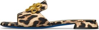 Loriblu Muiltjes van luipaardprint stof met gouden logoplaat - Dames - Sandalen - Bruin - 35 EU - Schoenen